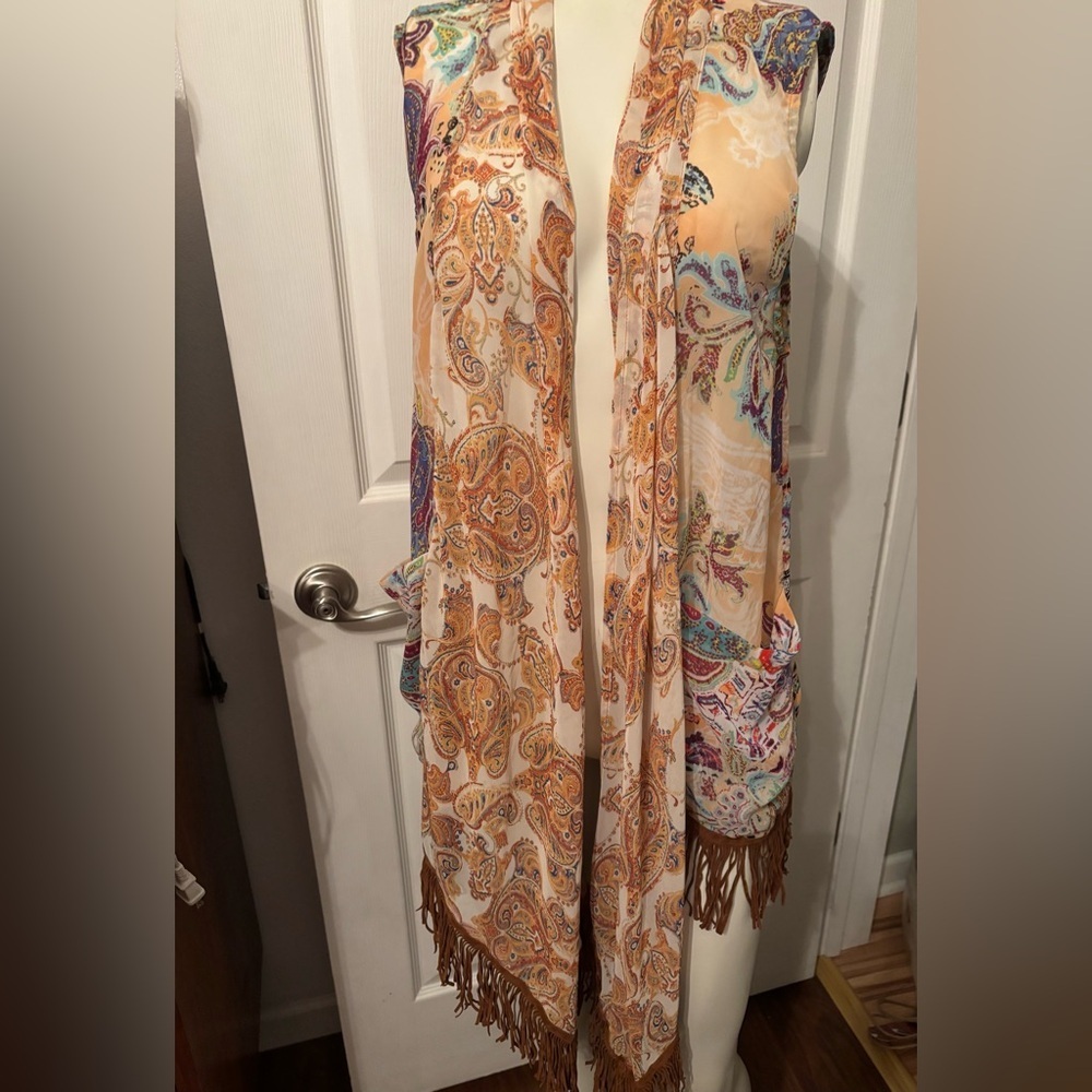 Ivy Jane boho fringed cover up kimono S